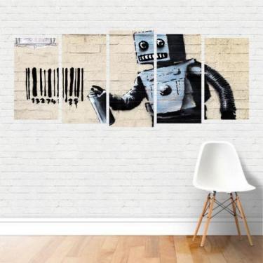 Imagem de Quadro Arte Muro Pichação Robô Spray Código de Barras Canvas - Plinpli