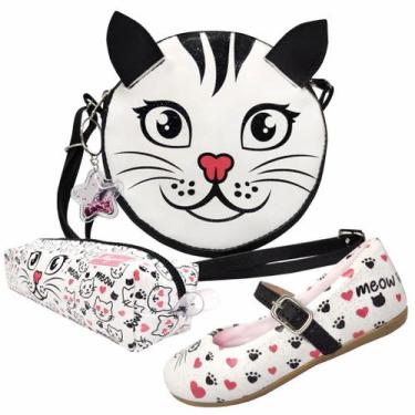 Imagem de Kit Infantil Feminino Sapatilha, Bolsa e Estojo Gatinho, Magicc Kids, 
