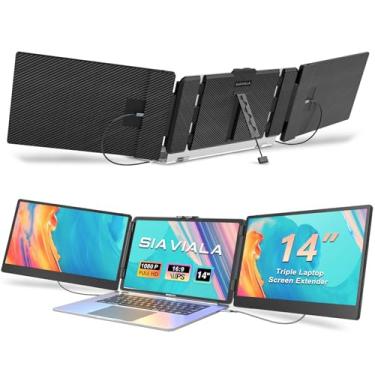 Imagem de Extensor de tela de laptop, monitor triplo IPS de 14 polegadas para extensão de laptop - tela dupla portátil FHD 1080p para laptops de 13 a 17,3 polegadas tipo C/USB-A/HDMI Plug & Play para