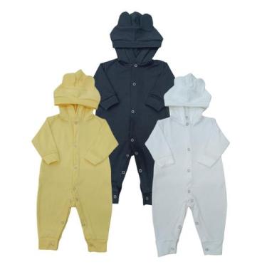 Imagem de KIT 3 PEÇAS Macacões Bebê Orelhinha Unissex - Rovidas Baby, Preto, Ama