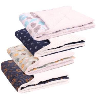 Imagem de Kit Manta com Sherpa Dupla Face para Bebê Confort 04 Peças - Amora Bab