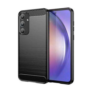 Imagem de HTXWXJC Capa para Galaxy A55, capa para Samsung A55 SM-A556, capa protetora fina de borracha TPU de fibra de carbono antiarranhões à prova de choque para Samsung Galaxy A55 preta