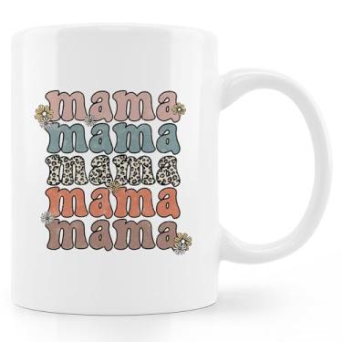 Imagem de uinwk Mama Caneca de café, presentes de mamãe, presentes de Natal para a nova mãe, presentes de aniversário para mãe, caneca de café retrô Groovy Leopard Flower 325 ml