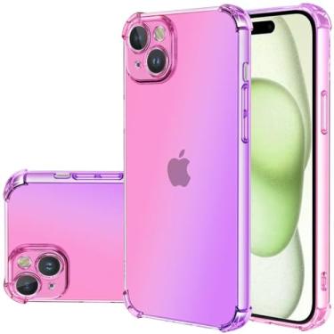 Imagem de Gufuwo Capa para iPhone 15 Plus de 6,7 polegadas, capa fofa para Apple 15 Plus para meninas e mulheres, capa protetora à prova de choque de TPU macio antiarranhões para iPhone 15 Plus rosa/roxo