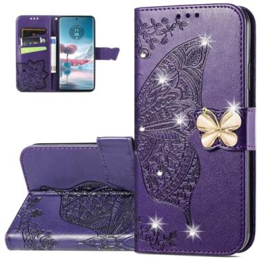 Imagem de Dinglijia Capa carteira para Motorola Edge 40 Neo, capa de couro PU padrão borboleta com fecho magnético e slots de cartão de dinheiro para Moto Edge 40 Neo, strass roxo