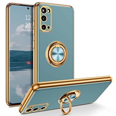 Imagem de DUEDUE Capa para Samsung Galaxy S20 com suporte de anel, rotação de 360 graus, magnética, para dedo do carro, capa fina de TPU (poliuretano termoplástico) macio, à prova de choque, capa protetora para celular Samsung S20 de 6,2 polegadas, feminina, masculina, cinza e verde