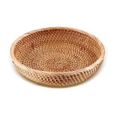 Imagem de Cesta de chave de vime tecida à mão, bandeja de chave redonda de vime para mesa de entrada, bandeja de centro de mesa grande de vime de 30 cm, bandeja decorativa para mesa de café para casa, cesta de