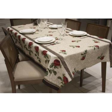 Imagem de Toalha de Mesa Linhão Rústico Quadrada 4 Lugares -  Rosa Vermelha - J.