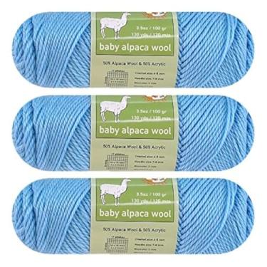 Imagem de Fio de mistura de lã de alpaca para bebês, peso penteado, 3 novelos (100 g/cada), artesanato, crochê e tricô, marca premium Sunny Cat (02 azul ciano)