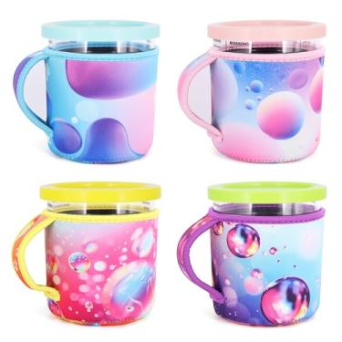 Imagem de Pacote com 4 capas reutilizáveis para sorvete de 680 g com alça, mangas isoladas de neoprene para Ninja Creami NC501, NC500 Series Deluxe Ice Cream Recipientes (gradiente)