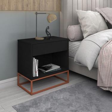 Imagem de Mesa Cabeceira Malta  estilo Industrial Preto com Pés Cobre - LCN Move