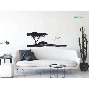 Imagem de adesivo de parede por do sol arvore cabeceira de cama - Adesivos Kigru