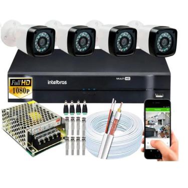 Imagem de Kit 4 Câmeras Segurança 1080p Full Hd (2MP) + Dvr Intelbras Full Hd 4c