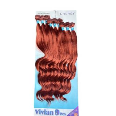 Imagem de Cabelo Cherey Bio Fibra Liso Ondulado Vivian 9 telas 65cm 360g, Ruivo