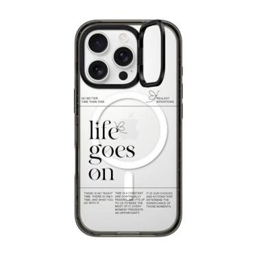 Imagem de CASETiFY Capa com suporte de anel de impacto para iPhone 16 Pro [suporte/2 m. Proteção contra quedas de grau militar/compatível com Magsafe] - Life Goes On - Preto transparente