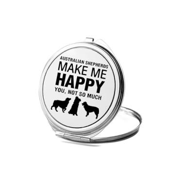 Imagem de Espelho compacto de pastores australianos, espelho fotográfico Make Me Happy dos pastores australianos, espelho de maquiagem de viagem, espelho pequeno de mão, espelho de bolso portátil, ideia de