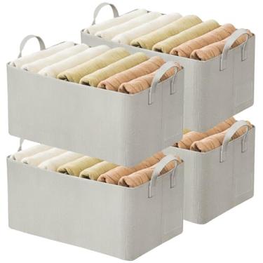 Imagem de AARAINBOW 4 Peças Organizador de Roupas de Armário com Alça, Caixa de Armazenamento de Tecido com Estrutura de Aço, Prateleiras Empilháveis, Cestas de Armazenamento de Tecido Dobrá (, B 4 Branco)