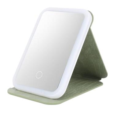 Imagem de Espelho de Maquiagem para Viagem Com Luzes LED, Espelho Cosmético de Mesa Com Escurecimento Contínuo Espelho de Vaidade Dobrável Portátil Espelho de Beleza Iluminado para (GREEN)