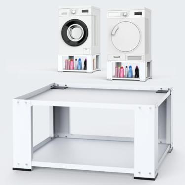 Imagem de FAMIROSA Pedestal de lavanderia para lavadora e secadora de 71 cm e 71 cm, base de máquina de lavar, base de secadora, plataforma com prateleira, aço resistente, capacidade de 317,5 kg, branco