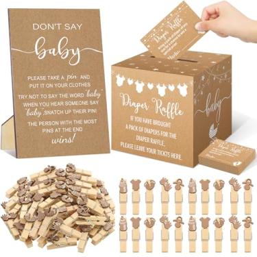 Imagem de Cinnvoice 102 peças Little Cutie Baby Shower Game Supplies Bilhetes de Sorteio de Fraldas com Caixa de Cartão Sorteio Don't Say Baby Mini Pregador de Roupa Decoração de Chá de Bebê para Gênero Revelar