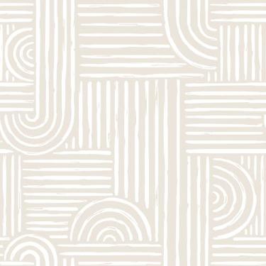 Imagem de VEELIKE Papel de parede geométrico neutro retrô boho geométrico art deco papel de parede para quarto casa de fazenda 48 x 38 cm papel de parede removível de meados do século papel de contato