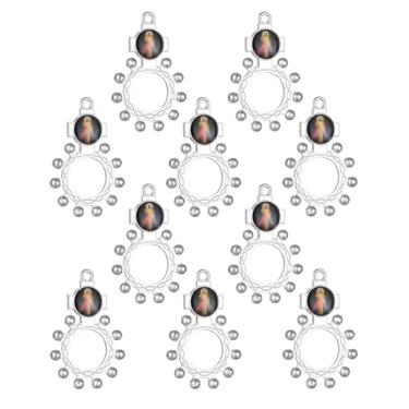 Imagem de COTTVOTT Anel de terço de década, anéis de cruz de rosário de dedo, medalha de bento de exorcismo devocional, rosário, cruz, anel de oração para homens e mulheres, Metal, Sem pedra preciosa