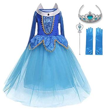 Imagem de DH Sleeping Beauty Princess Party Girls Costume Dress with Cosplay Accessories Blue 7-8 Years