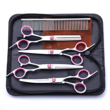 Imagem de Tesoura de barbeiro Ferramentas profissionais para corte de cabelo para animais de estimação Conjunto de 7 peças (rosa)