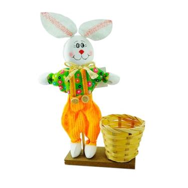 Imagem de Coelho de Palha Com Cesta Decorativa Páscoa Cores Sortidas