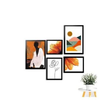 Imagem de Kit 5 Placas Quadros Decorativos Menina Tropical - NoBrand, Preto