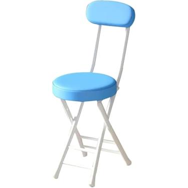 Imagem de Banqueta Dobrável Portátil De 45 Cm / 18 ", Banqueta De Bar Dobrável Para Café Da Manhã Na Cozinha, Cadeira De Metal Acolchoada Com Encosto E Apoio Para Os Pés, Blue, One Size