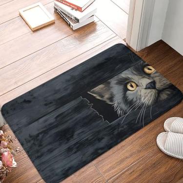 Imagem de HGSCHYU Tapete de banho de gato fofo, tapete de 61 x 40 cm, tapete preto para banheiro, antiderrapante, lavável, tapetes decorativos para quarto de adolescentes