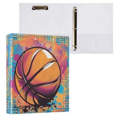 Imagem de Fichário com 3 argolas para basquete, design pop art, fichário redondo de 3 cm, 200 folhas, fichário de papel A4, organizador para casa, escola, escritório, 1 pacote