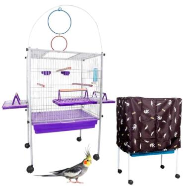 Imagem de Viveiro Gaiola Pássaro Calopsita Triplex com Capa (Branco-Lilás)