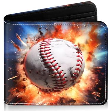 Imagem de ZHIMEBYE Carteira infantil para meninos, 8-10/9-12/11-15 anos com carteira, carteira engraçada de couro dobrável com bloqueio RFID, bolso para moedas, presente de aniversário e Natal, Beisebol -