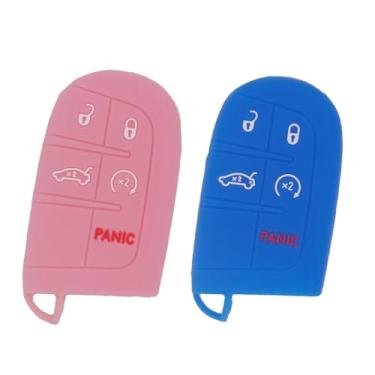Imagem de WEIBISS 2 peças, 5 botões, capa protetora para chaveiro, capa protetora, capa para controle remoto, bolsa de entrada sem chave para Jeep Grand Cherokee Dodge Challenger Charger Dart Durango Journey