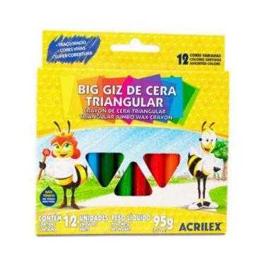 Imagem de Giz de cera big 12 cores triangular - ACRILEX