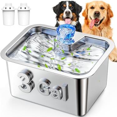 Imagem de Fonte de água para cães de aço inoxidável, bebedouro extra grande de 3 galões para cães grandes e vários animais de estimação, dispensador automático de tigela de água para cães com 2 filtros, ampla