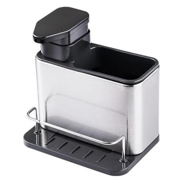 Imagem de Organizador Dispenser de Detergente Luxo em Aço Inox para Cozinha Porta Esponja e Sabão com Dosador Resistente