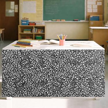 Imagem de Saia de mesa de composição preta e branca de 1,8 m para professores, saias de mesa para decoração de sala de aula, saia retangular para decoração de mesa de volta às aulas, material de festa, jardim