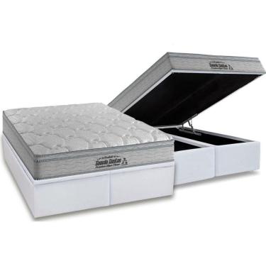 Imagem de Cama Box Baú Queen: Colchão Espuma Probel D40 Premium Hiper Firme Euro Pillow + Base White(158X198)