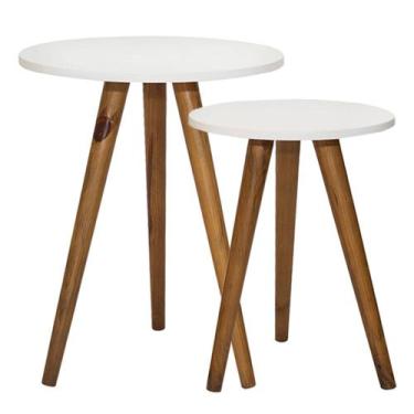 Imagem de Jogo de Mesinhas Retro Lateral Sala Pé Palito Porta Objetos Decoração 