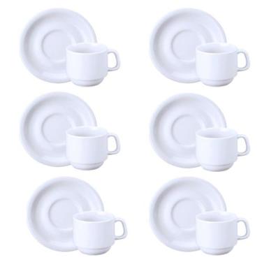 Imagem de Kit 6 Xícaras De Chá C/ Pires Cilíndrica Porcelana Schmidt - Porcelana