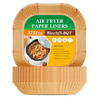 Imagem de 375 peças de forros de papel para fritadeira a ar, forros quadrados de 20 cm descartáveis, papel pergaminho resistente para fritadeira de 5 a 8 qt, forros de papel antiaderente e sem vazamento para