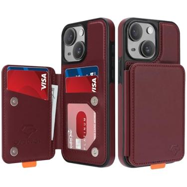 Imagem de GUERNICA Capa carteira para iPhone 13/iPhone 14 (6,1 polegadas) com porta-cartão, bloqueio RFID para mulheres e homens, capa de telefone à prova de choque com suporte para Apple 13/Apple 14, vinho