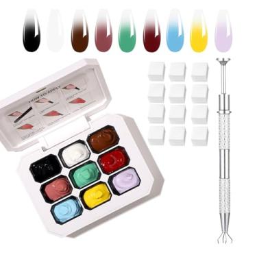 Imagem de SMSMYXF Conjunto de esmalte de unhas de gel Ombre da Finger Secret, 9 cores, kit de gel de pintura gradiente UV com guia de aplicação (OMBRE-3, 1 conjunto)