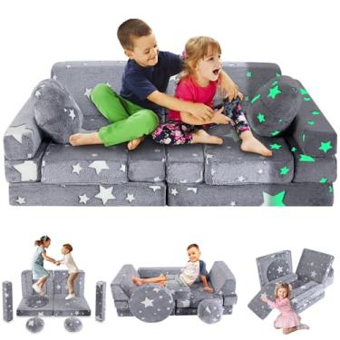 Imagem de whiffee Sofá infantil de brincar com 13 peças, poltronas modulares brilhantes para crianças, sofá infantil para sala de jogos e quarto (cinza)