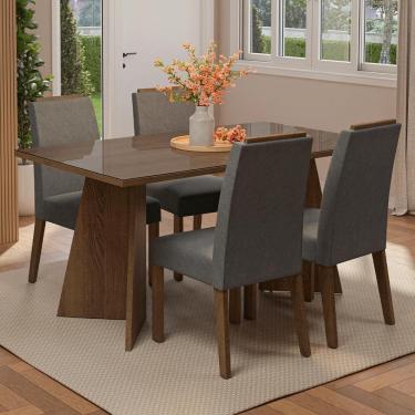 Imagem de Conjunto Sala de Jantar Tampo de Vidro 4 Cadeiras Rustic/Silver Braga Madesa