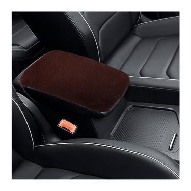 Imagem de Augeny Capa fofa para apoio de braço de carro, almofada de cobertura de console central de pelúcia curta macia quente no inverno, protetor de caixa de assento de braço peludo, acessórios universais de decoração de veículos para mulheres e homens (café)