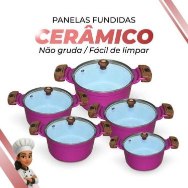 Imagem de Conjunto De Panelas Revestimento Cerâmico Branco Antiaderente 5 Peças 